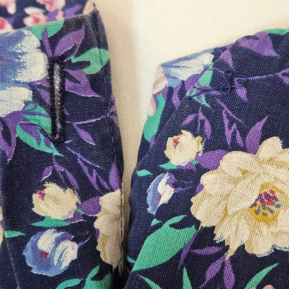 Periwinkle‎ Vintage 80s/90s Navy Blue Floral Skirt Set Made In U.S.A. Size 12